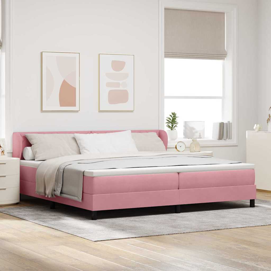 Box spring seng med hovedgærde Lyserød 200 x 200 cm Fløjl