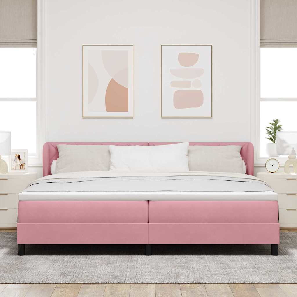 Box spring seng med hovedgærde Lyserød 200 x 200 cm Fløjl