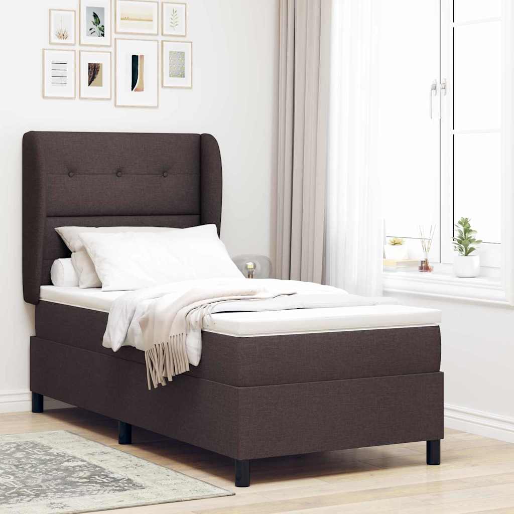Box spring seng med hovedgærde Mørkebrun 90 x 190 cm Stof