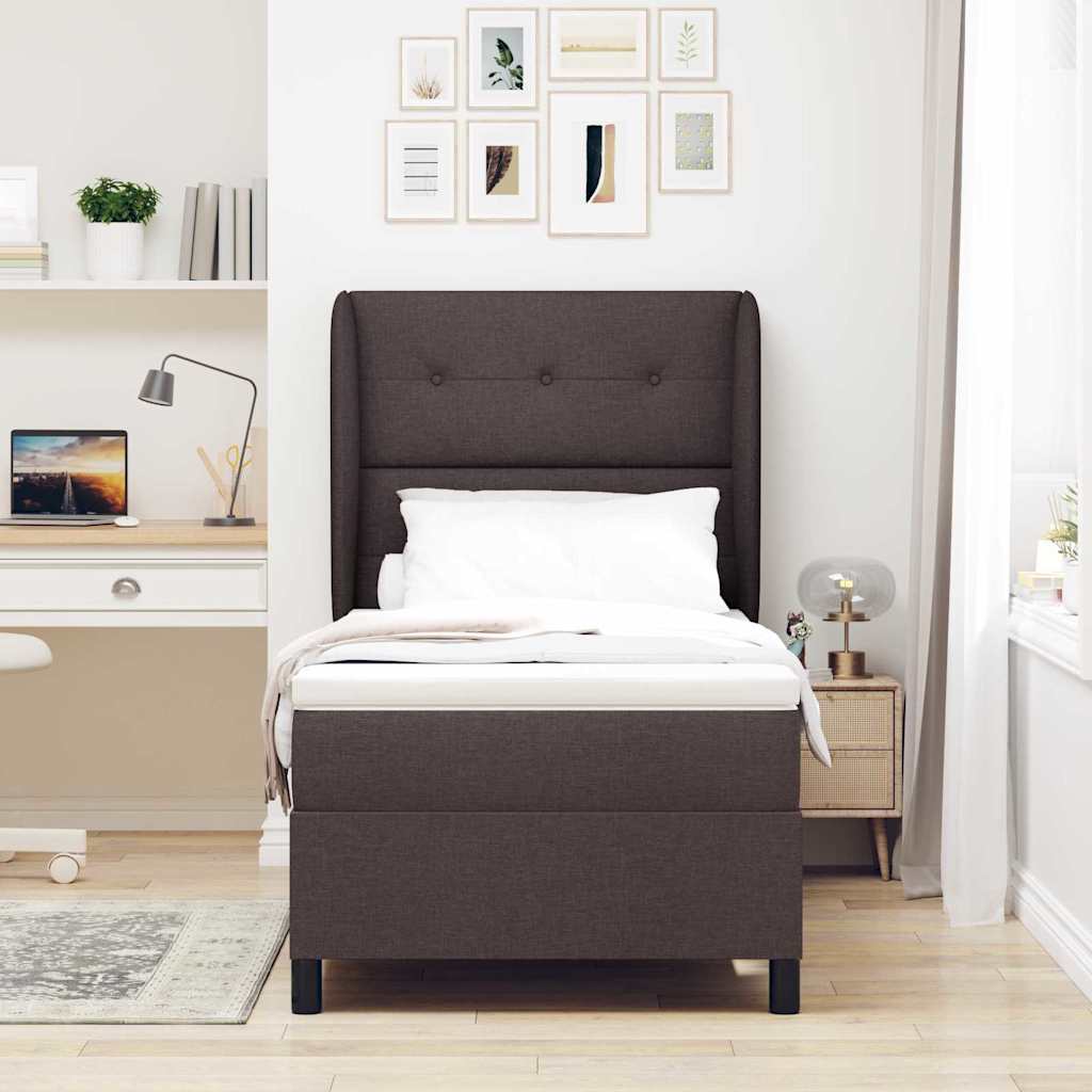 Box spring seng med hovedgærde Mørkebrun 90 x 190 cm Stof