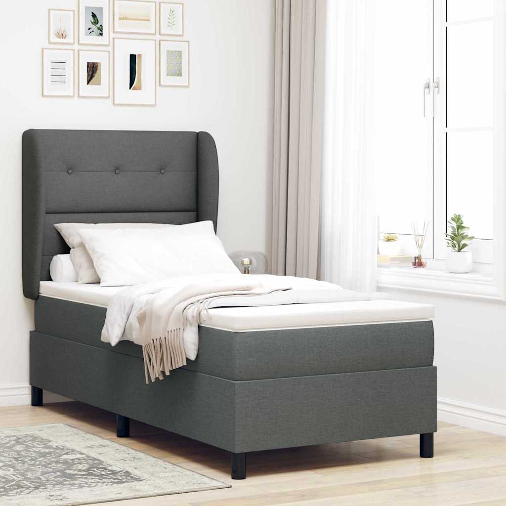 Box spring seng med hovedgærde Mørkegrå 90 x 200 cm Stof