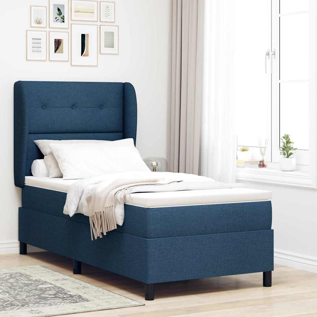 Box spring seng med hovedgærde Blå 90 x 200 cm Stof
