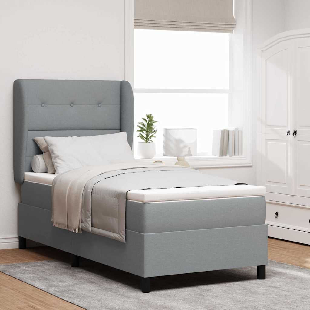 Box spring seng med hovedgærde Lysegrå 100 x 200 cm Stof