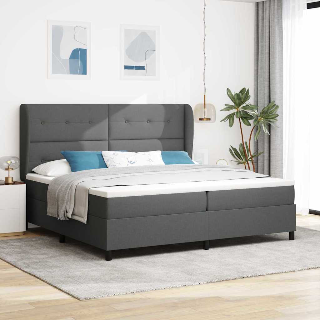Box spring seng med hovedgærde Mørkegrå 200 x 200 cm Stof
