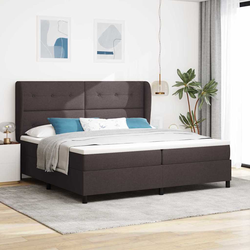Box spring seng med hovedgærde Mørkebrun 200 x 200 cm Stof