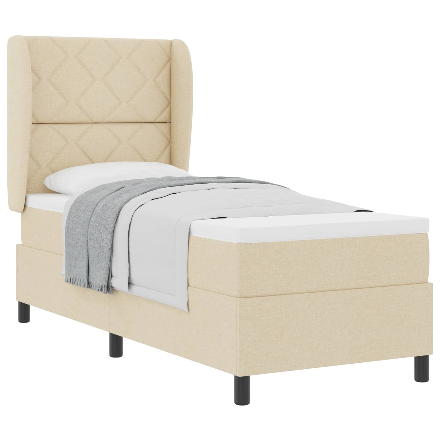 Box spring seng med pude med hovedgærde Creme 80 x 200 cm Stof