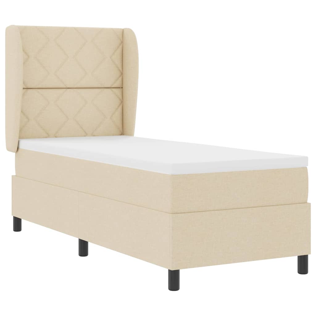 Box spring seng med pude med hovedgærde Creme 80 x 200 cm Stof