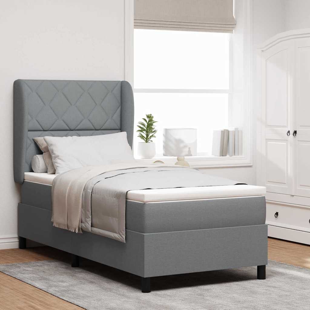 Box spring seng med hovedgærde Lysegrå 90 x 190 cm Stof