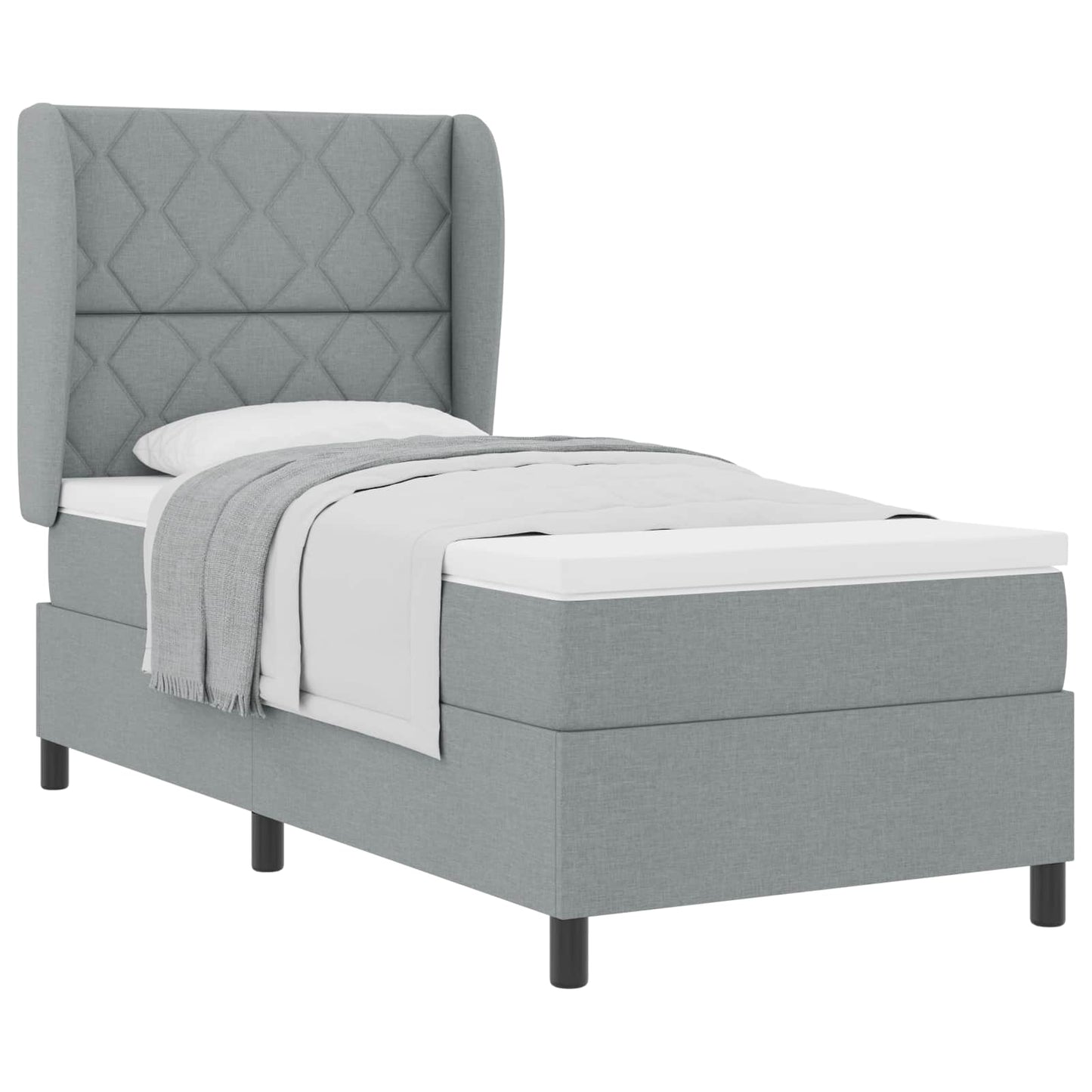 Box spring seng med hovedgærde Lysegrå 90 x 190 cm Stof
