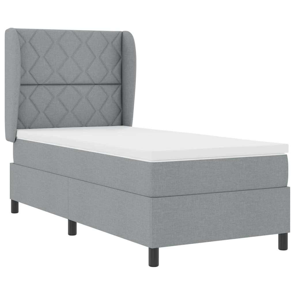 Box spring seng med hovedgærde Lysegrå 90 x 190 cm Stof