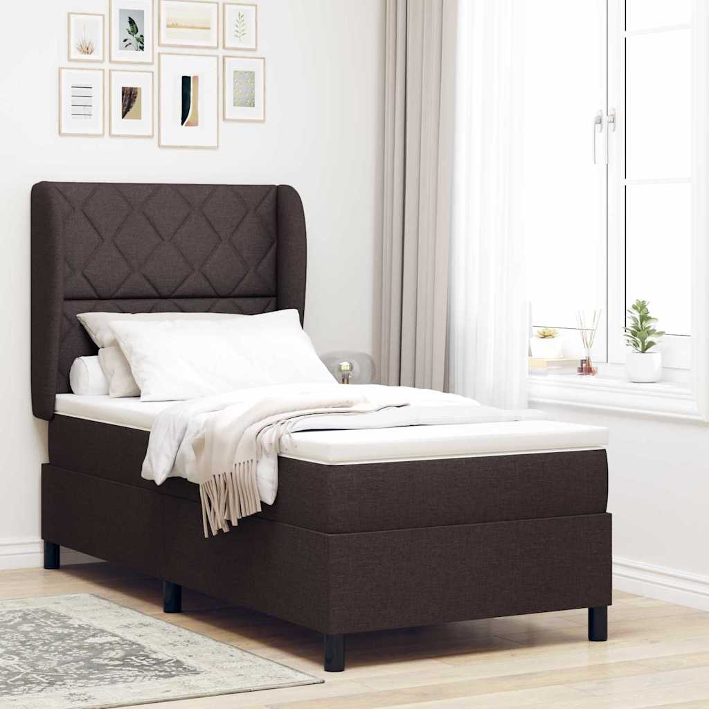 Box spring seng med hovedgærde Mørkebrun 90 x 190 cm Stof