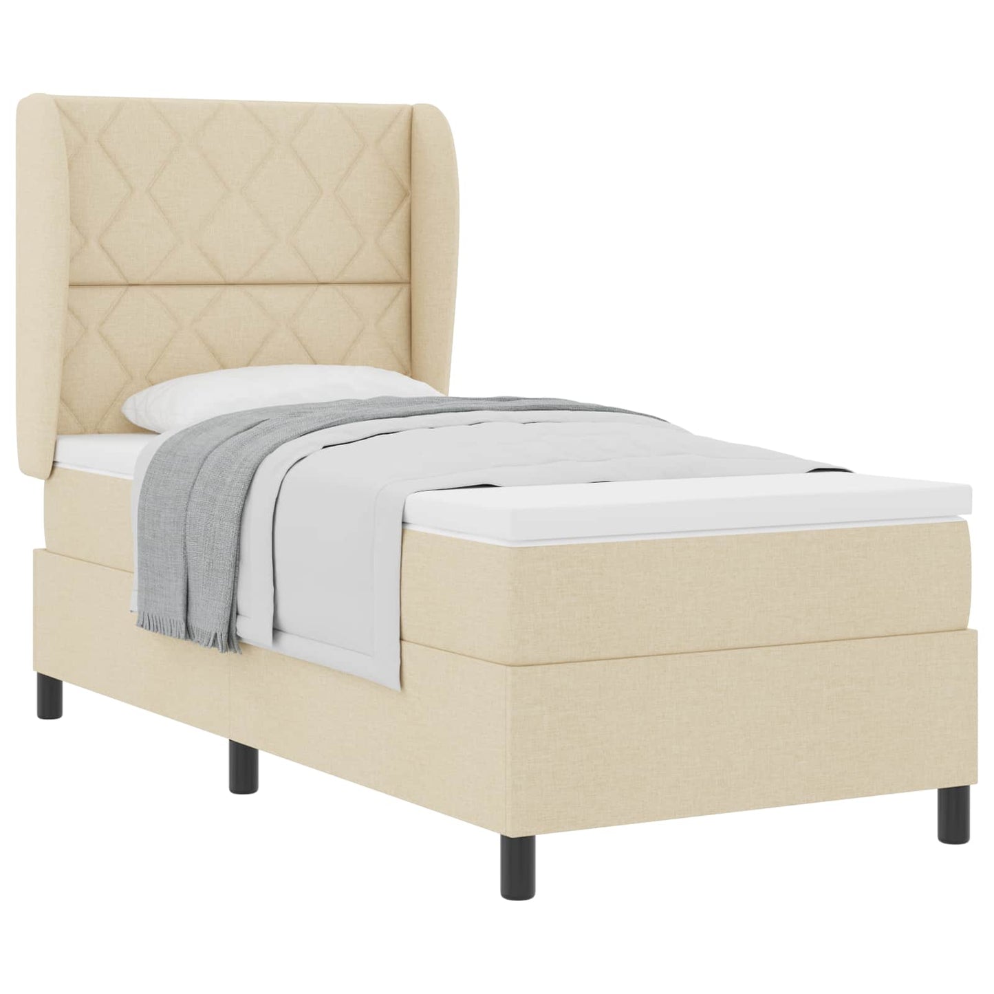 Box spring seng med hovedgærde Creme 90 x 190 cm Stof