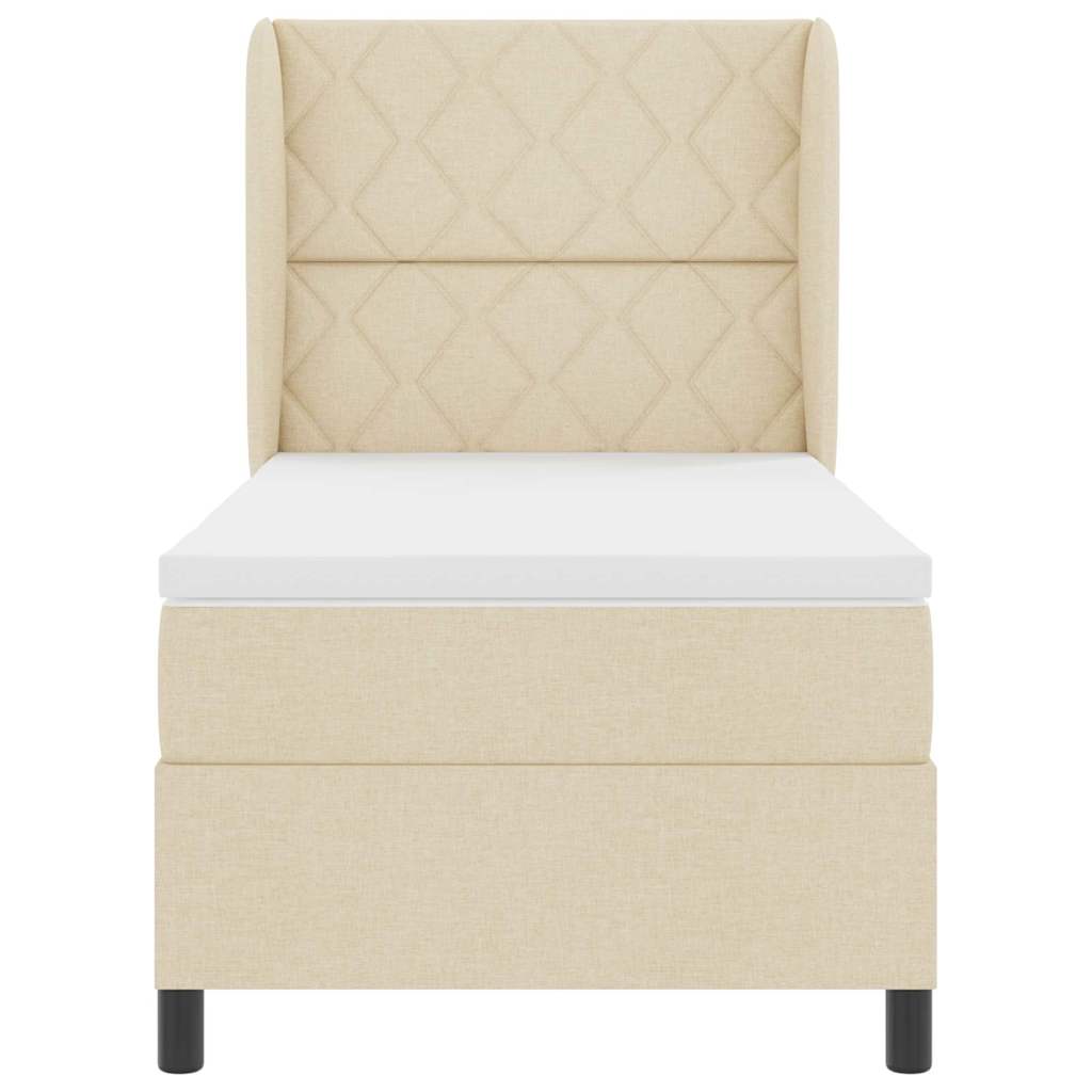 Box spring seng med hovedgærde Creme 90 x 190 cm Stof