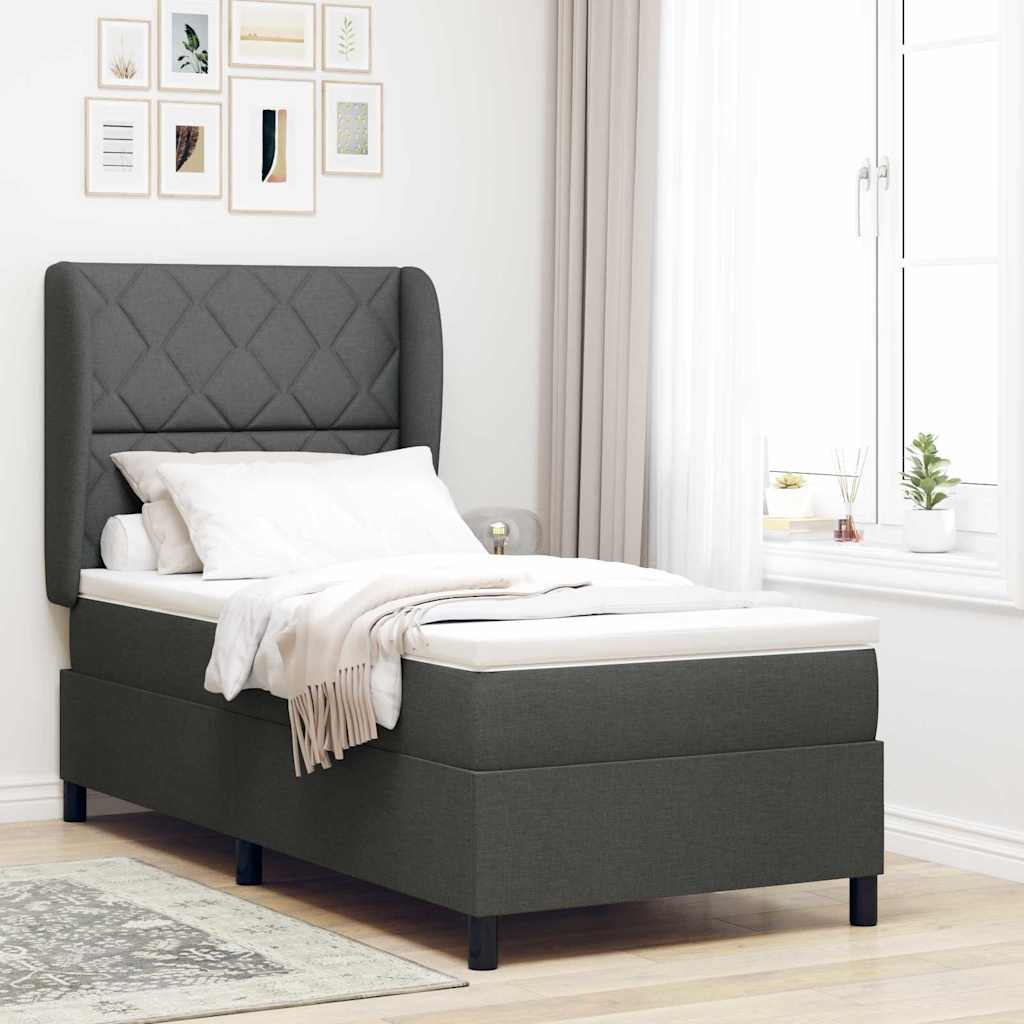 Box spring seng med hovedgærde Mørkegrå 90 x 200 cm Stof