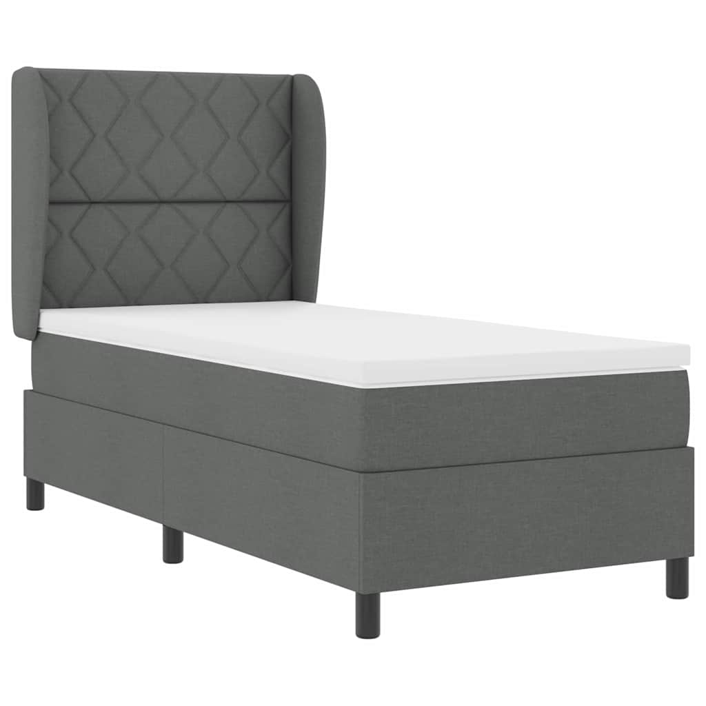 Box spring seng med hovedgærde Mørkegrå 90 x 200 cm Stof