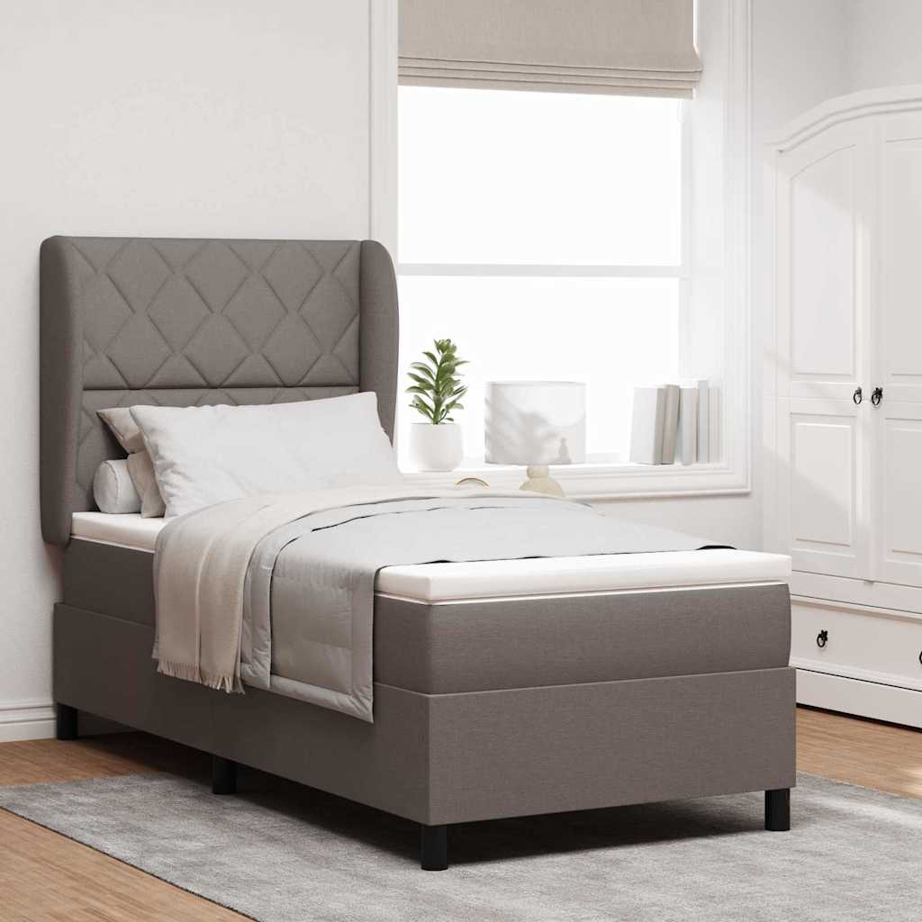 Box spring seng med hovedgærde Gråbrun 90 x 200 cm Stof