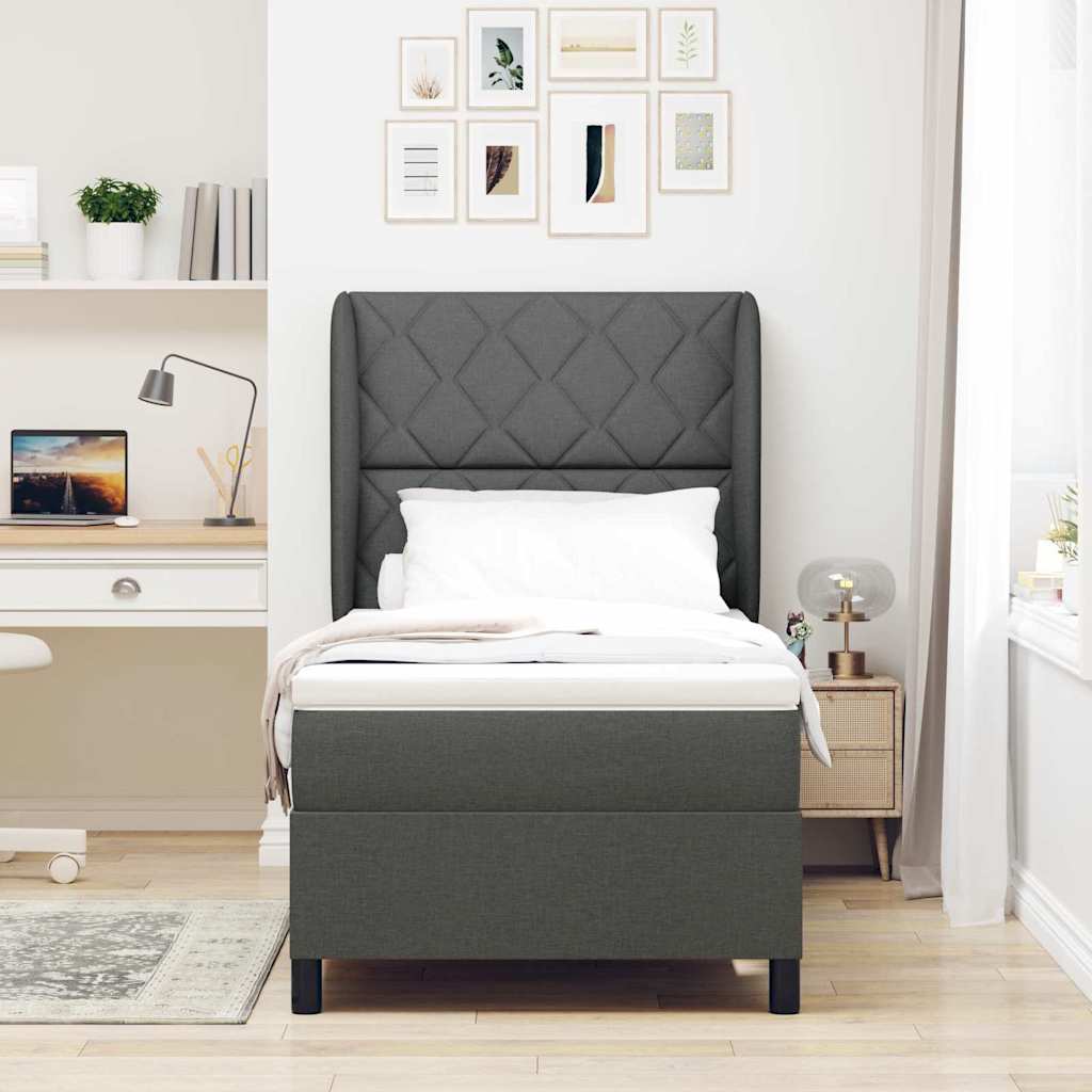 Box spring seng med hovedgærde Mørkegrå 100 x 200 cm Stof