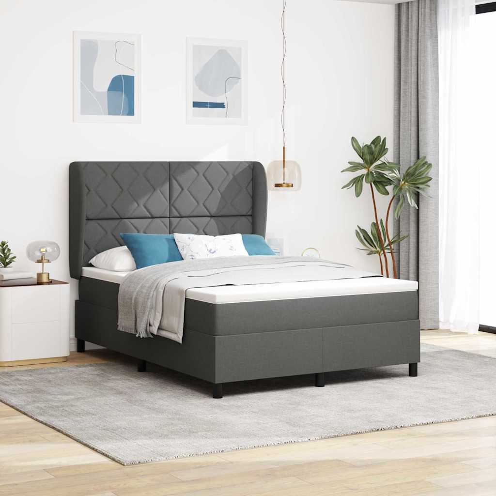 Box spring seng med hovedgærde Mørkegrå 140 x 190 cm Stof