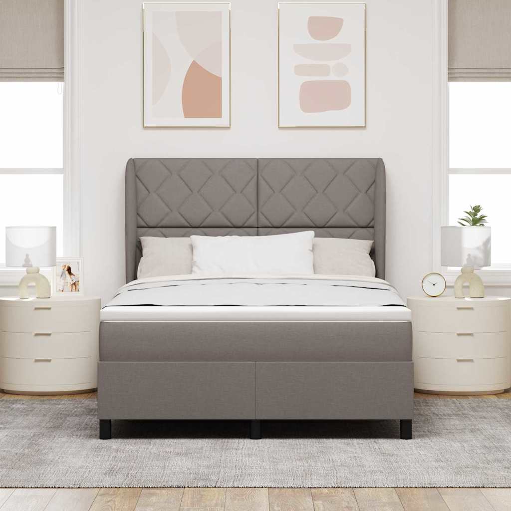 Box spring seng med hovedgærde Gråbrun 140 x 190 cm Stof