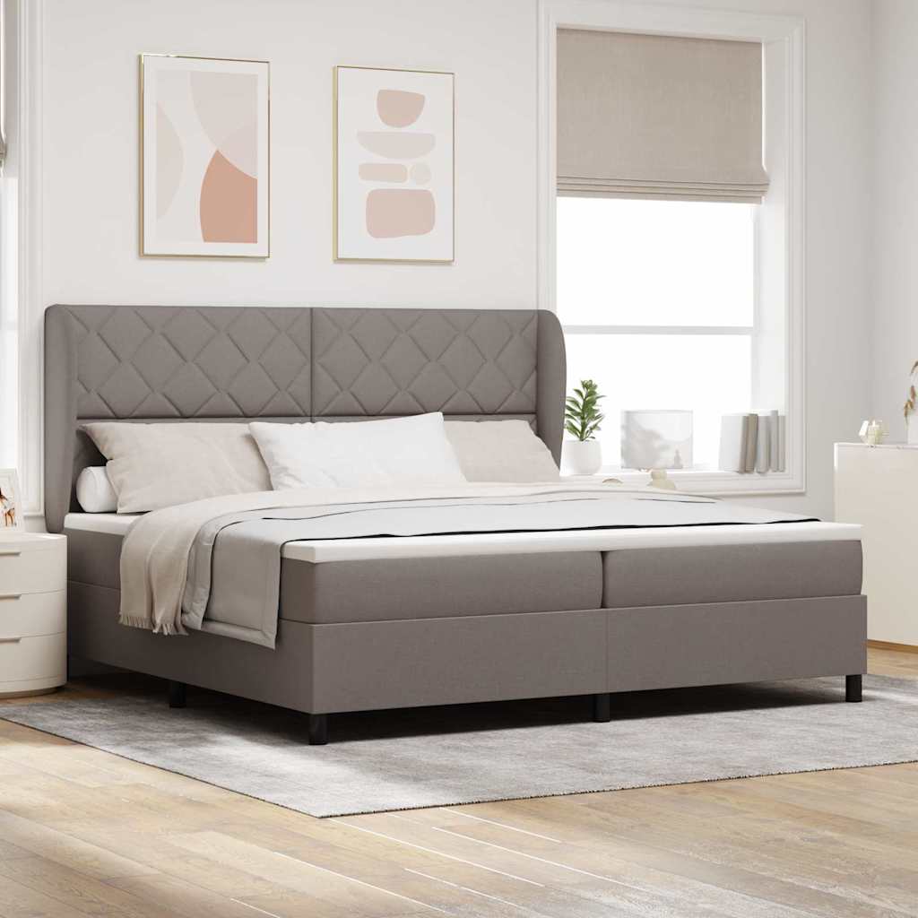 Box spring seng med hovedgærde Gråbrun 200 x 200 cm Stof