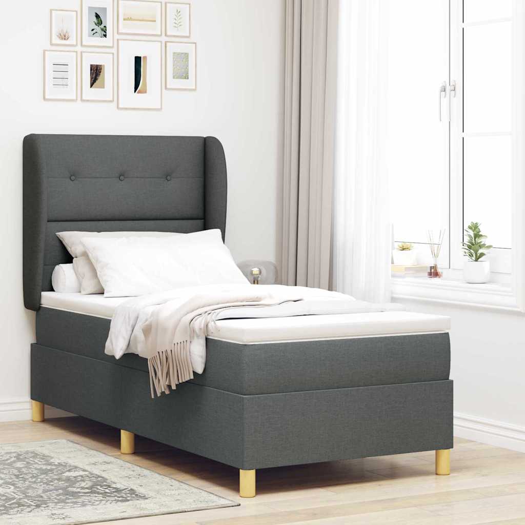 Box spring seng med hovedgærde Mørkegrå 190 x 90 cm Stof