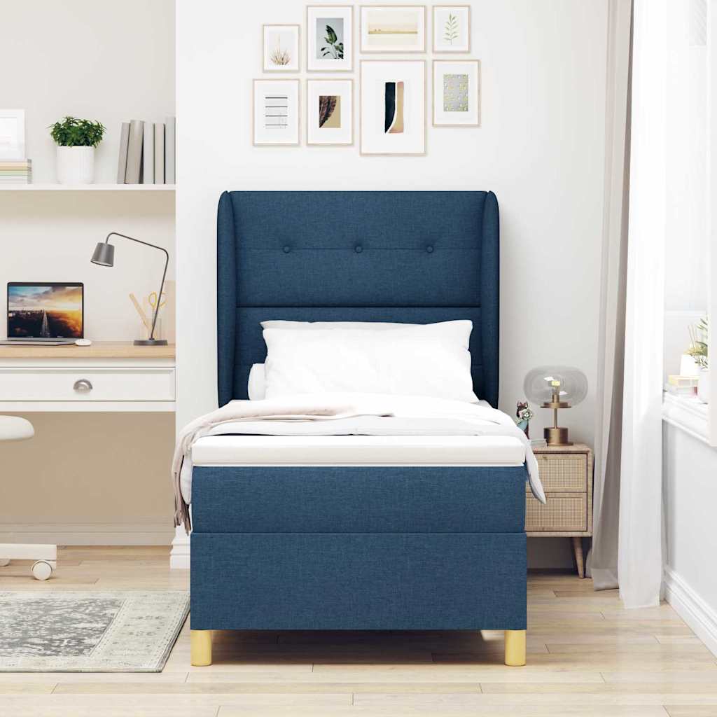 Box spring seng med hovedgærde Blå 190 x 90 cm Stof