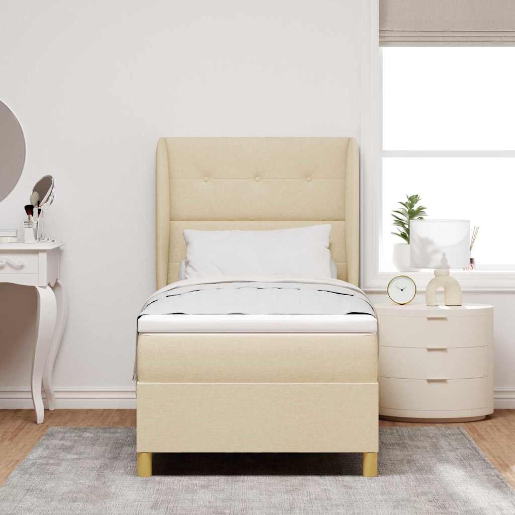 Box spring seng med hovedgærde Creme 200 x 90 cm Stof