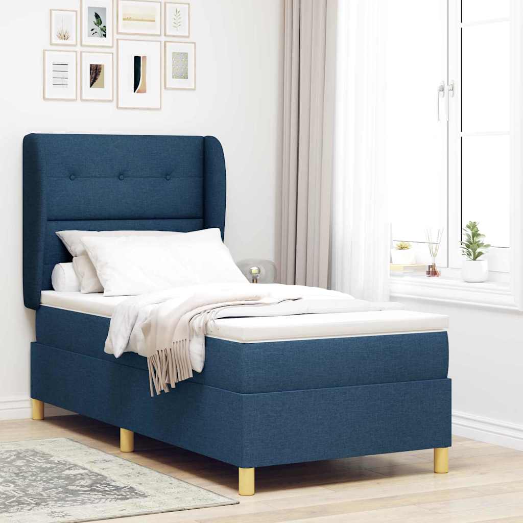 Box spring seng med hovedgærde Blå 200 x 90 cm Stof