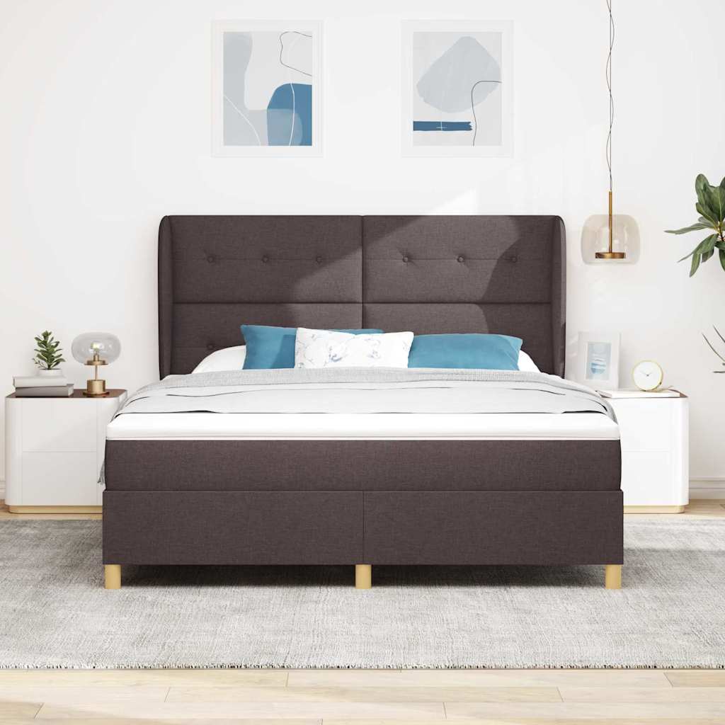 Box spring seng med hovedgærde Mørk Brun 200 x 180 cm Stof