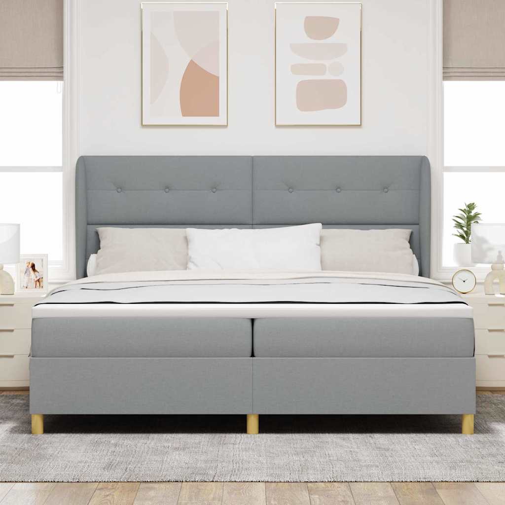 Box spring seng med hovedgærde Lysegrå 200 x 200 cm Stof