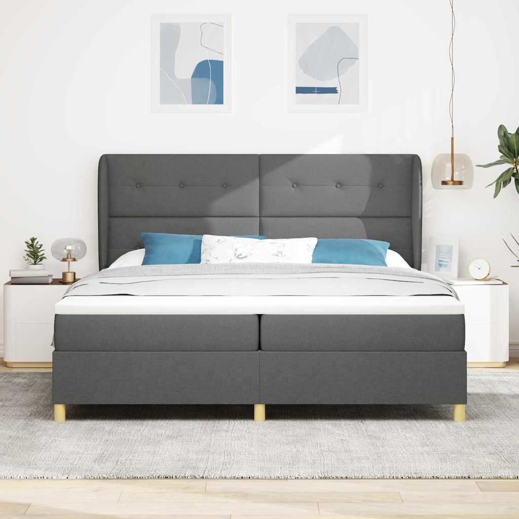 Box spring seng med hovedgærde Mørkegrå 200 x 200 cm Stof