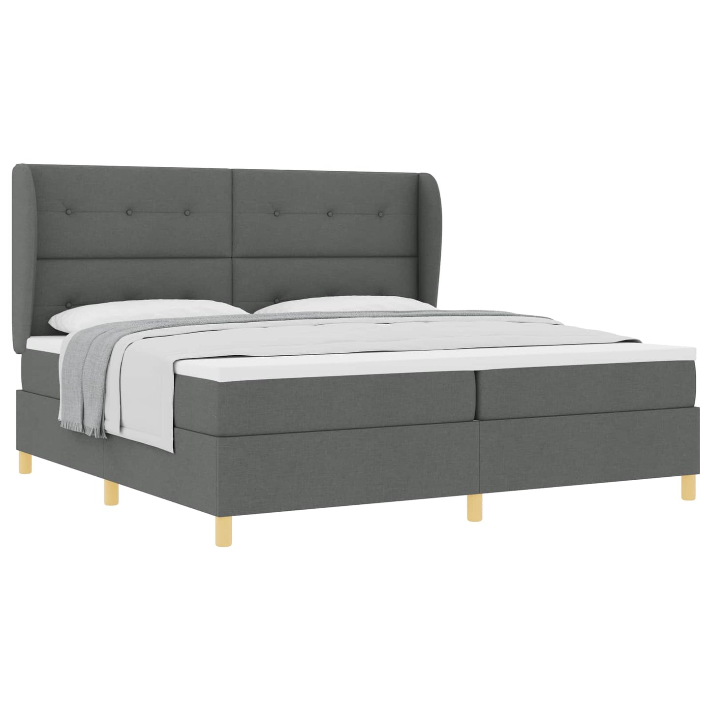 Box spring seng med hovedgærde Mørkegrå 200 x 200 cm Stof