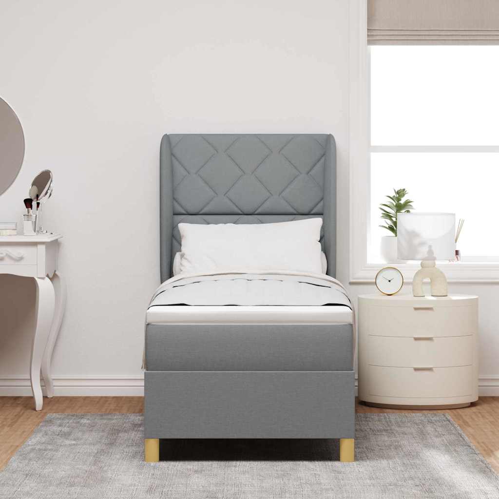 Box spring seng med hovedgærde Lysegrå 200 x 80 cm Stof