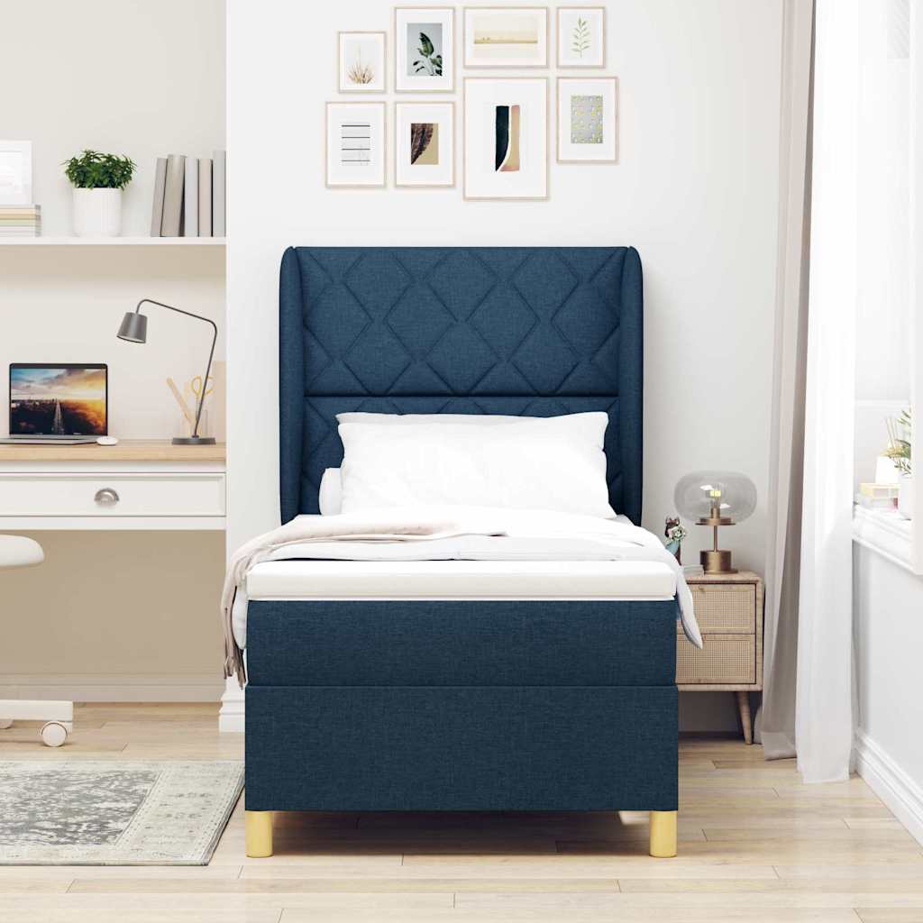 Box spring seng med hovedgærde Blå 190 x 90 cm Stof