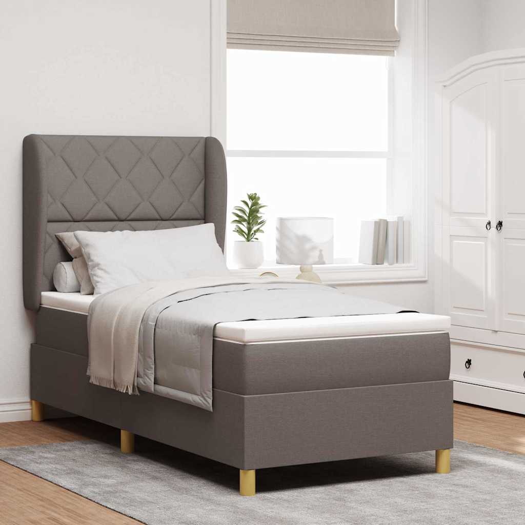 Box spring seng med hovedgærde Gråbrun 200 x 90 cm Stof