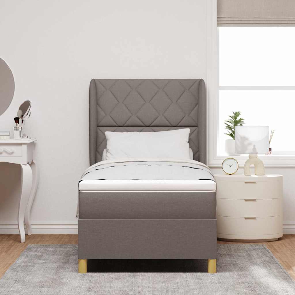 Box spring seng med hovedgærde Gråbrun 200 x 90 cm Stof