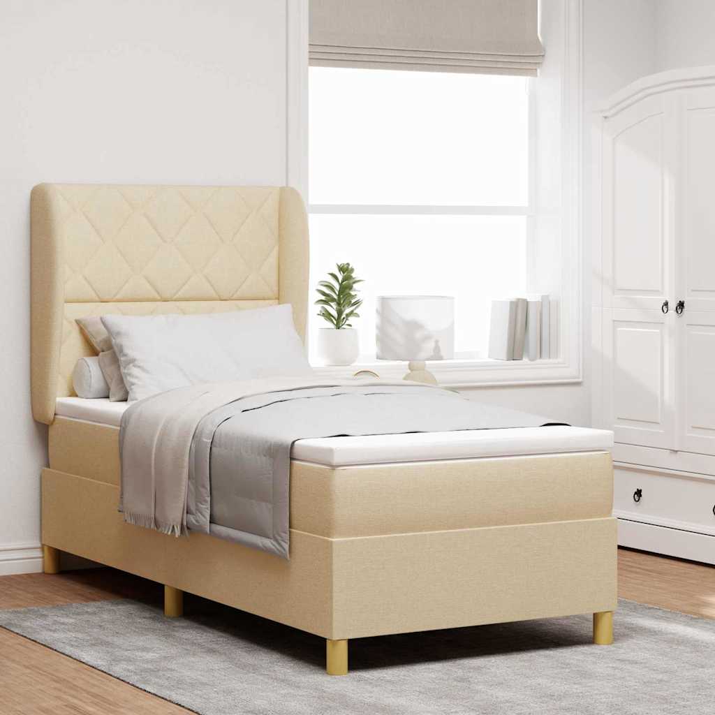 Box spring seng med hovedgærde Creme 200 x 90 cm Stof
