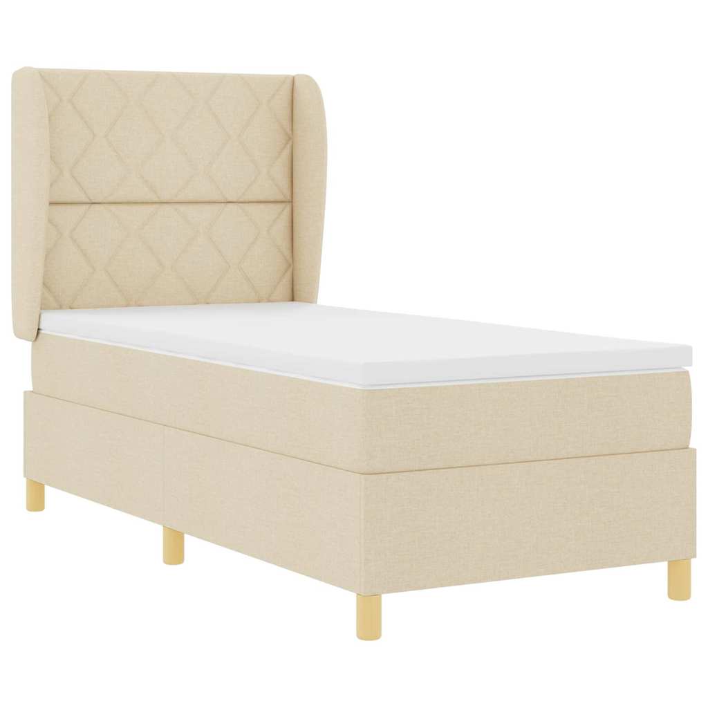 Box spring seng med hovedgærde Creme 200 x 90 cm Stof