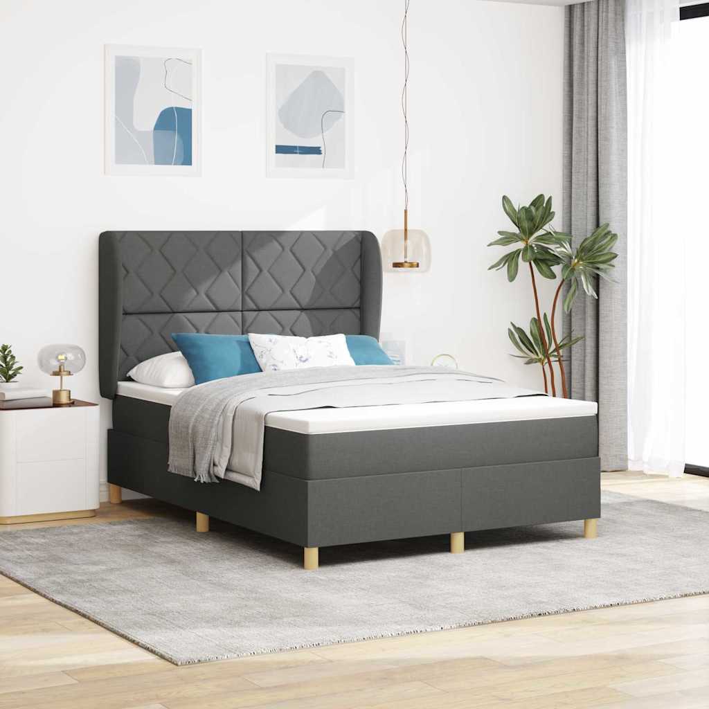 Box spring seng med hovedgærde Mørkegrå 190 x 140 cm Stof