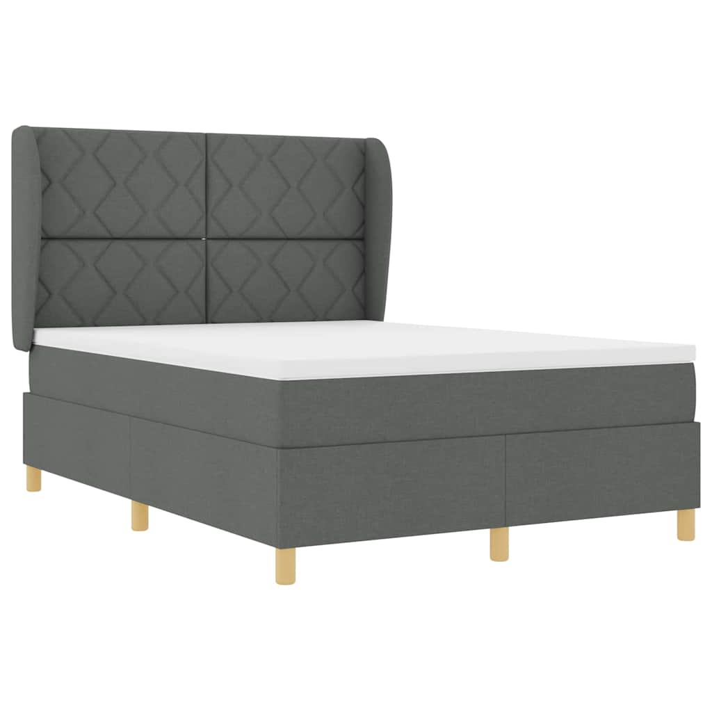 Box spring seng med hovedgærde Mørkegrå 190 x 140 cm Stof