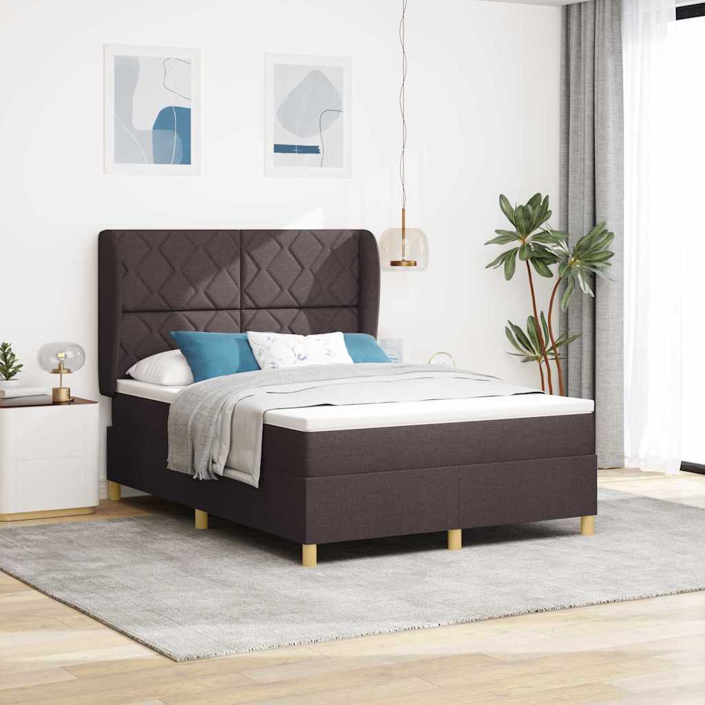 Box spring seng med hovedgærde Mørk Brun 190 x 140 cm Stof