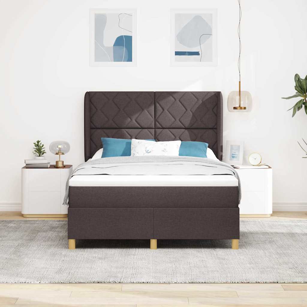 Box spring seng med hovedgærde Mørk Brun 190 x 140 cm Stof