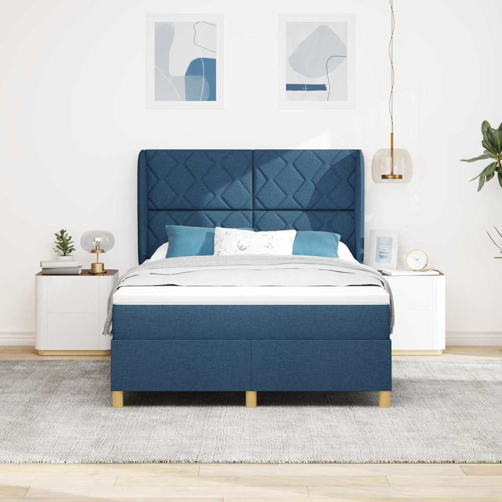 Box spring seng med hovedgærde Blå 190 x 140 cm Stof