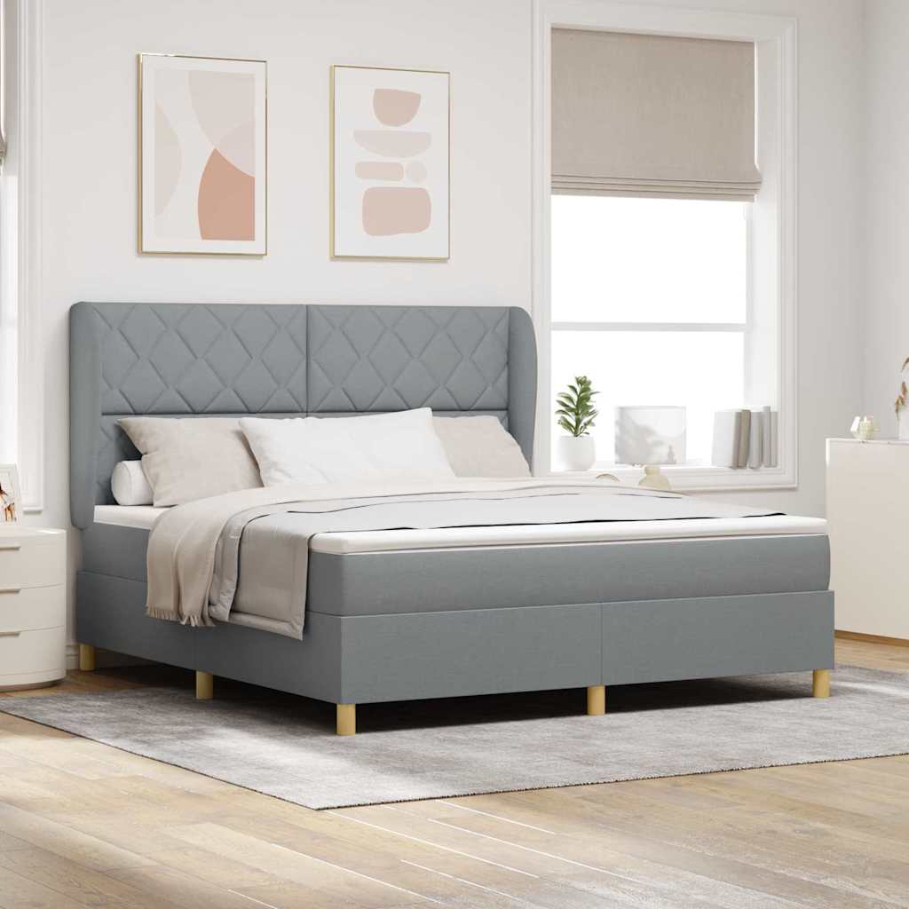 Box spring seng med hovedgærde Lysegrå 200 x 180 cm Stof