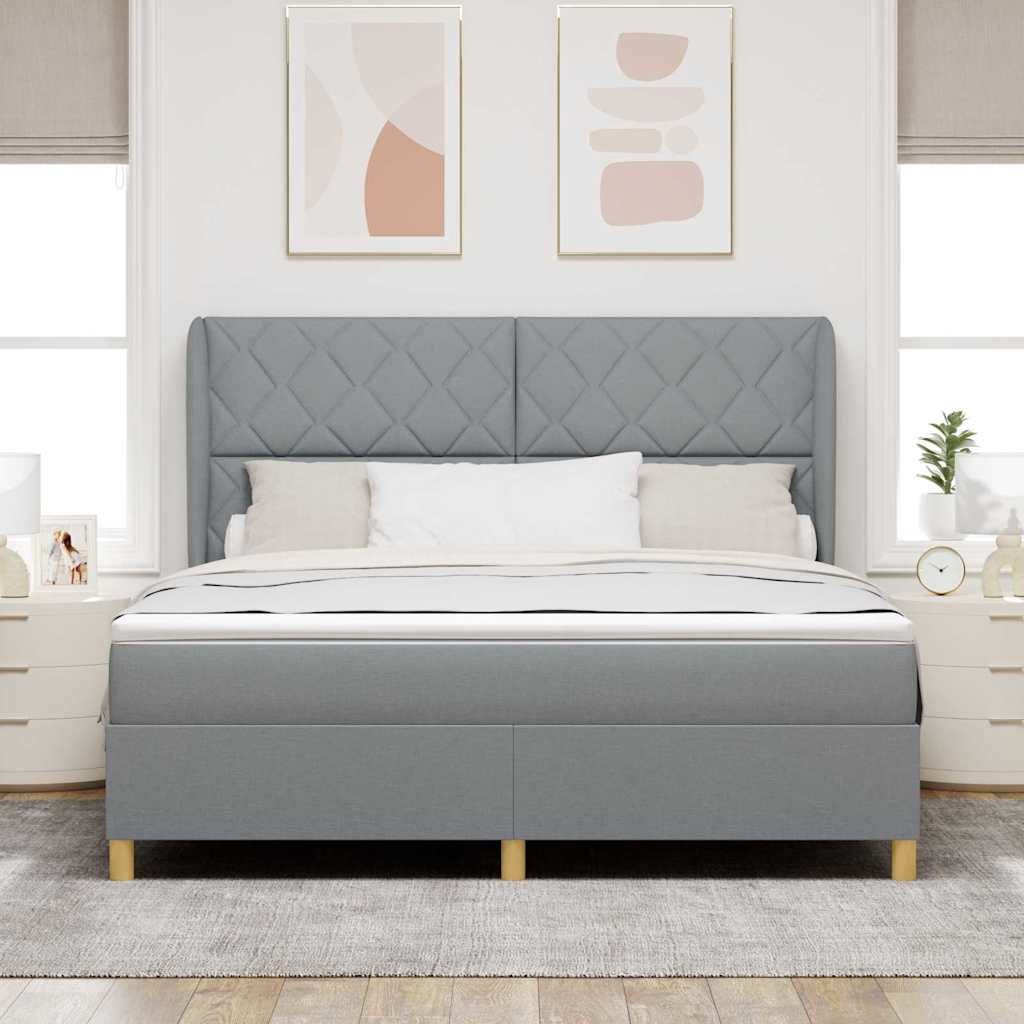 Box spring seng med hovedgærde Lysegrå 200 x 180 cm Stof