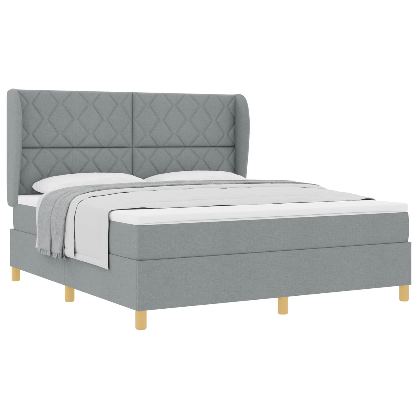 Box spring seng med hovedgærde Lysegrå 200 x 180 cm Stof