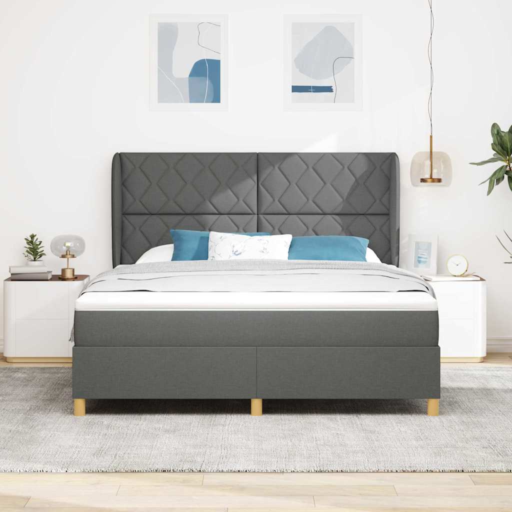 Box spring seng med hovedgærde Mørkegrå 200 x 180 cm Stof