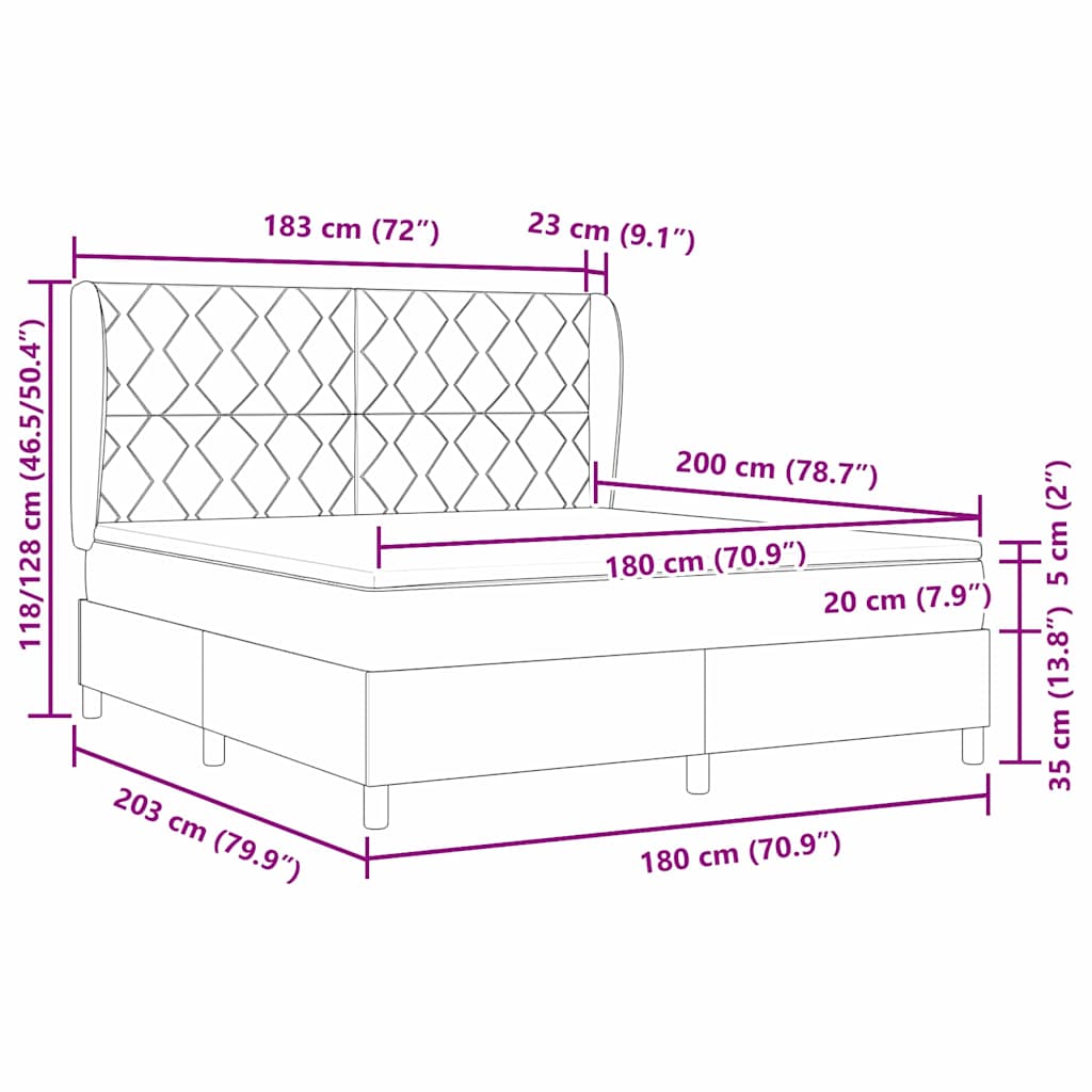 Box spring seng med hovedgærde Mørkegrå 200 x 180 cm Stof