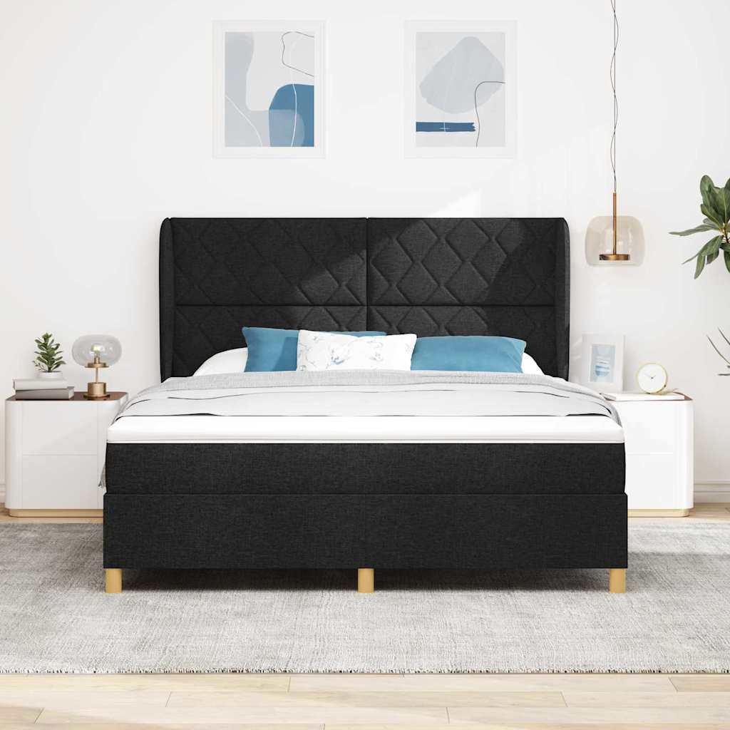 Box spring seng med hovedgærde Sort 200 x 180 cm Stof