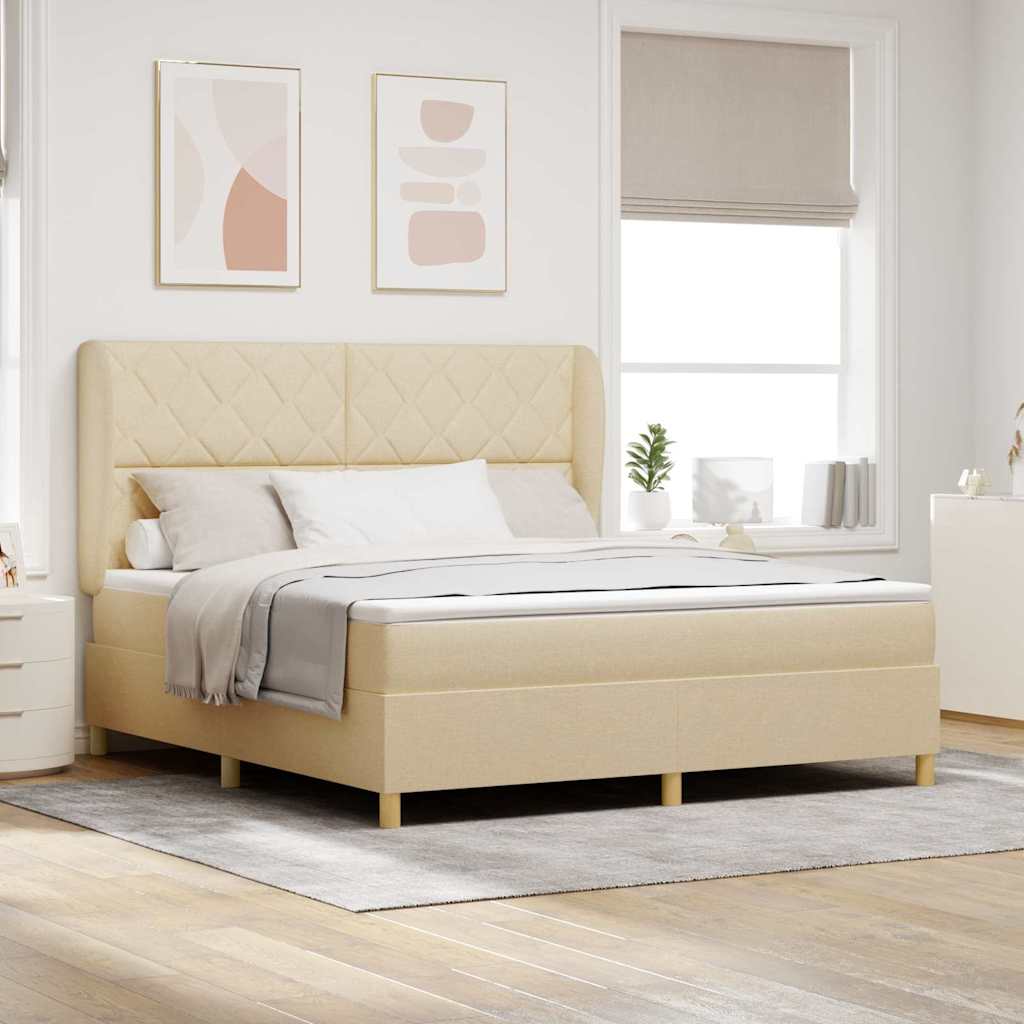 Box spring seng med hovedgærde Creme 200 x 180 cm Stof